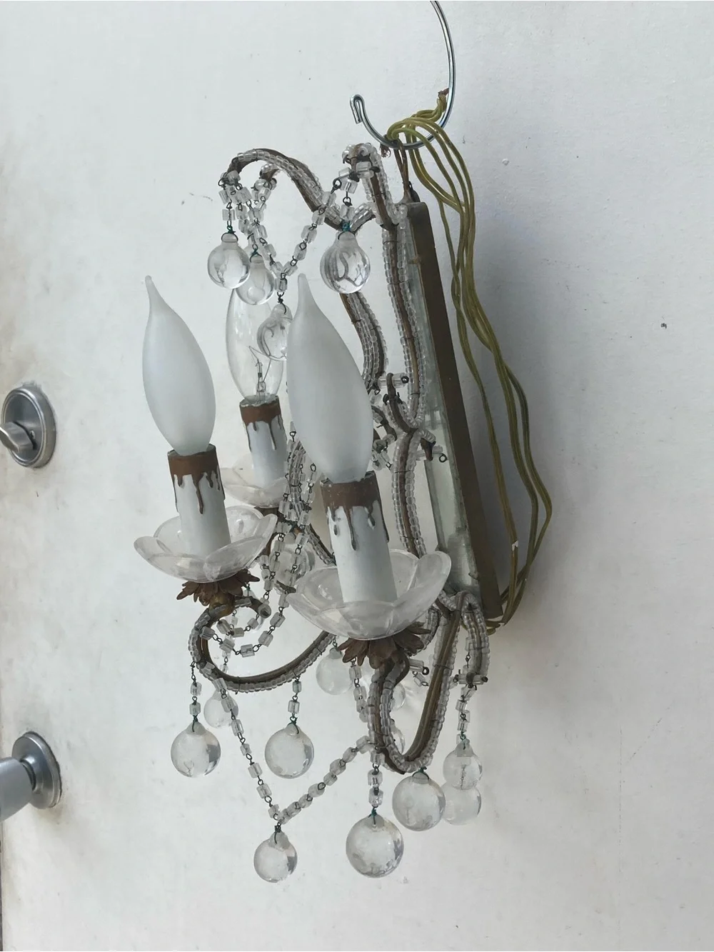 Vintage Italian Macaroni Beaded Glass 3 Light Wall Sconces Pair